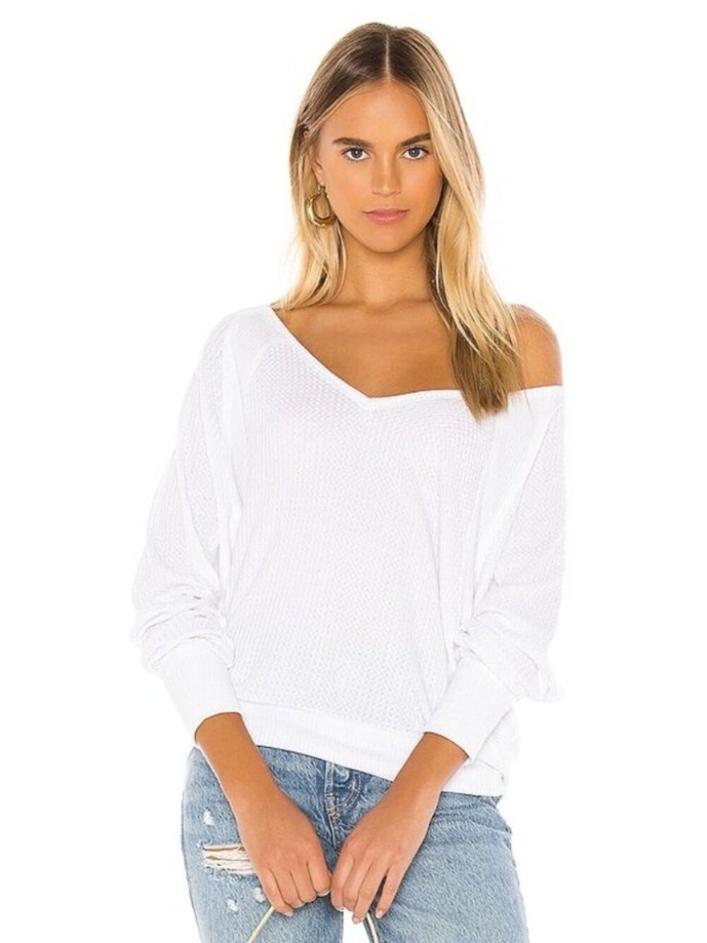 Free People Santa Clara Thermal Long Sleeve Women Top in Alabaster, Large, NWT